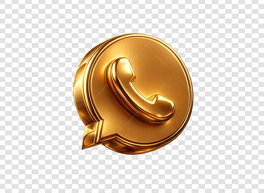 Ícone WhatsApp 3D dourado metalizado para redes sociais PNG com fundo transparente