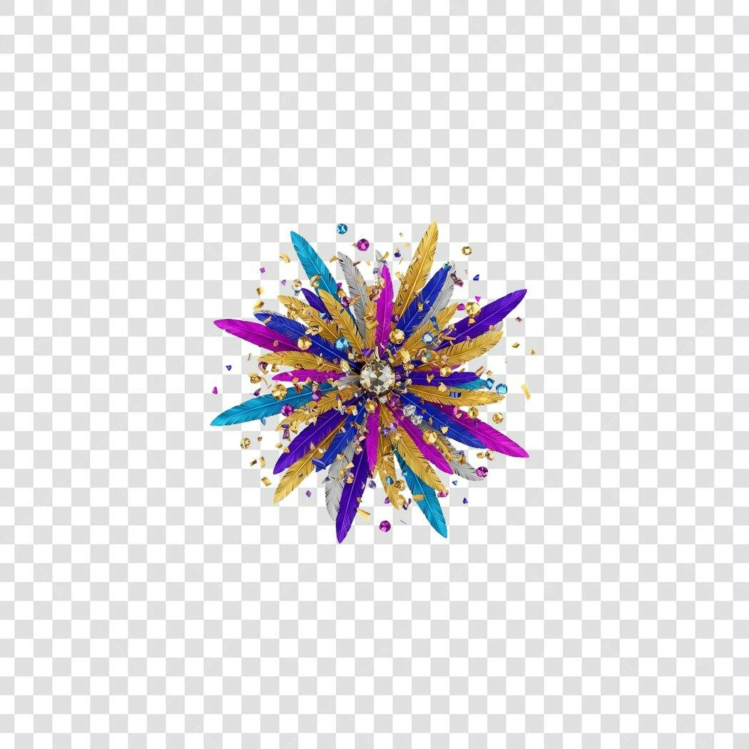 Explosão de penas coloridas e joias para Carnaval PNG com fundo transparente