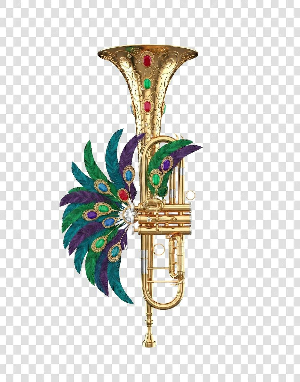 Icone Trompete de Carnaval com Joias e Plumas PNG com fundo transparente