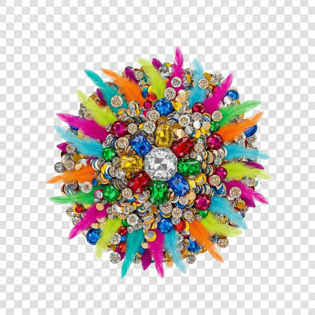 Elemento Decorativo Carnaval Luxuoso Joias Penas Brilhantes PNG com fundo transparente