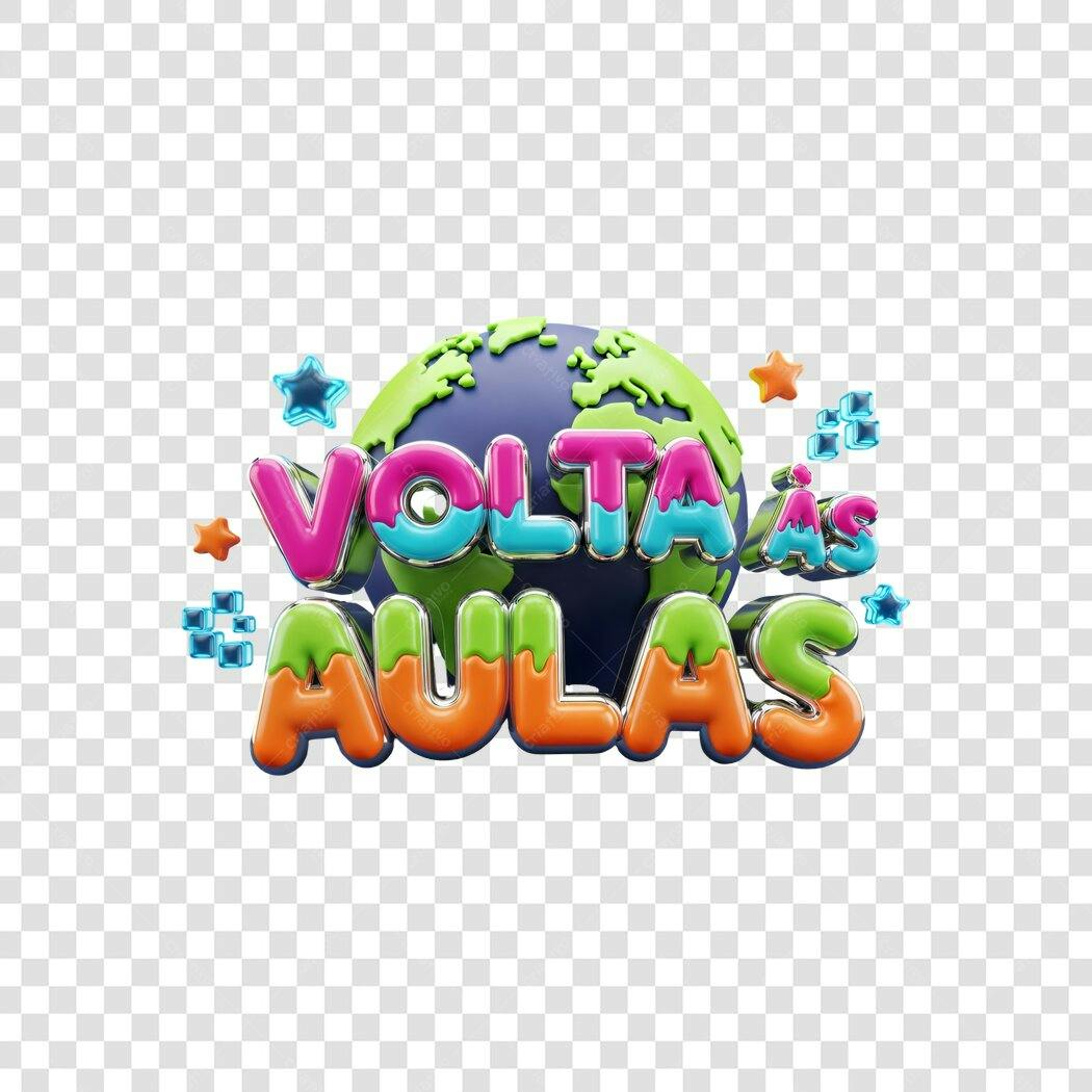 Elemento Gráfico Volta às Aulas 3D com Globo e Estrelas PNG com fundo transparente