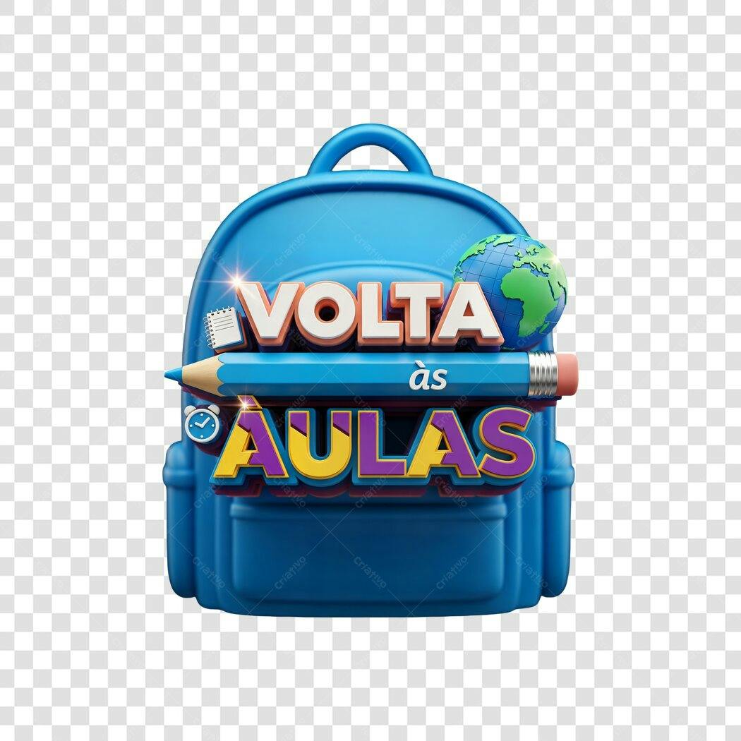 Ilustração 3D Volta às Aulas Mochila Azul com Globo e Lápis PNG com fundo transparente
