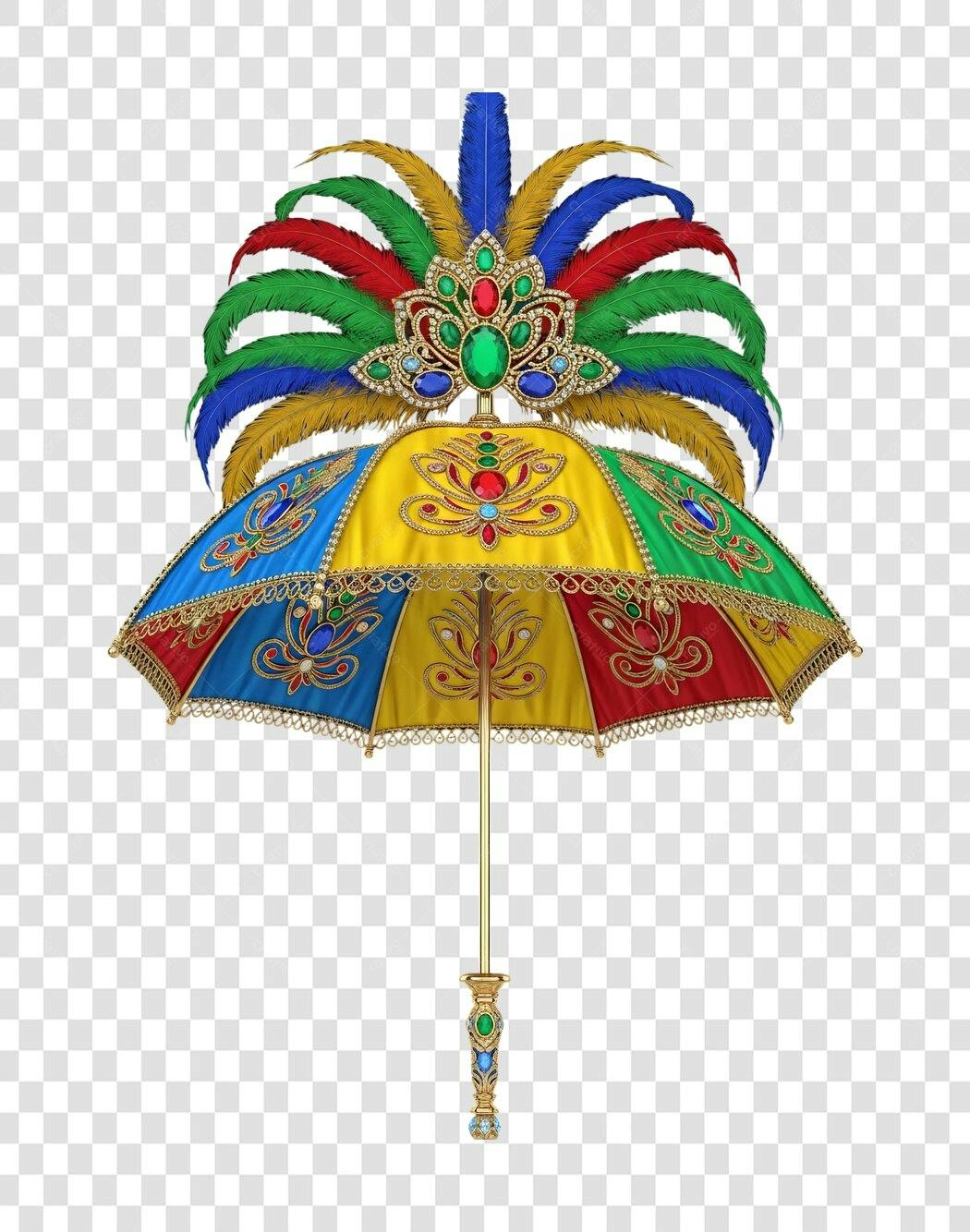 Arte de guarda-chuva indiano luxuoso penas joias coloridas PNG com fundo transparente