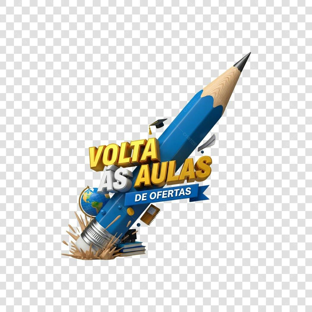 Banner Promocional Volta às Aulas Lápis Azul 3D PNG com fundo transparente