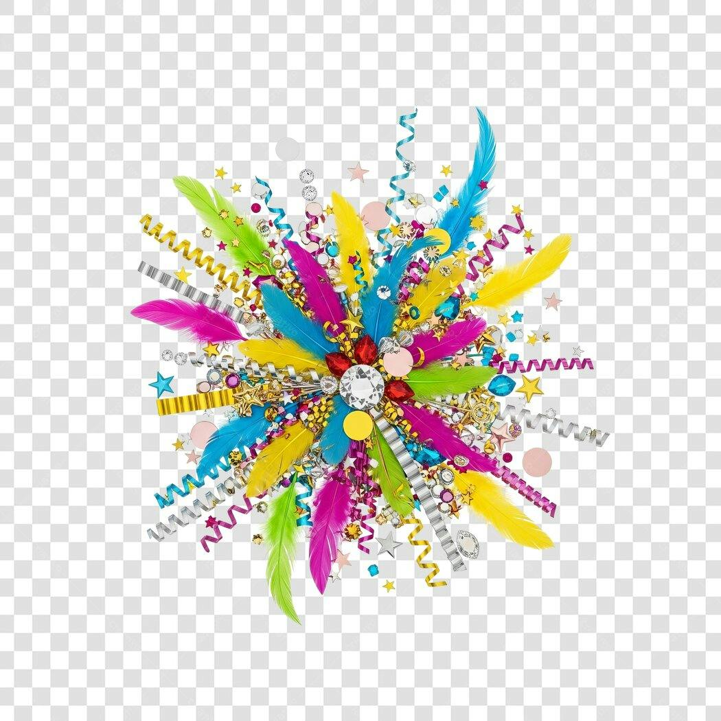 Elemento Gráfico Festivo Colorido Penas Brilhantes Carnaval PNG com fundo transparente