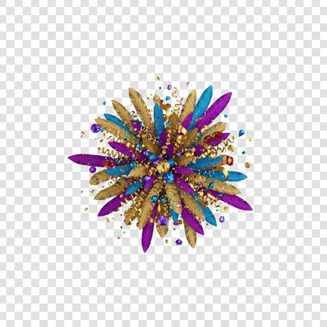 Decoração luxuosa de Carnaval com penas e joias PNG com fundo transparente