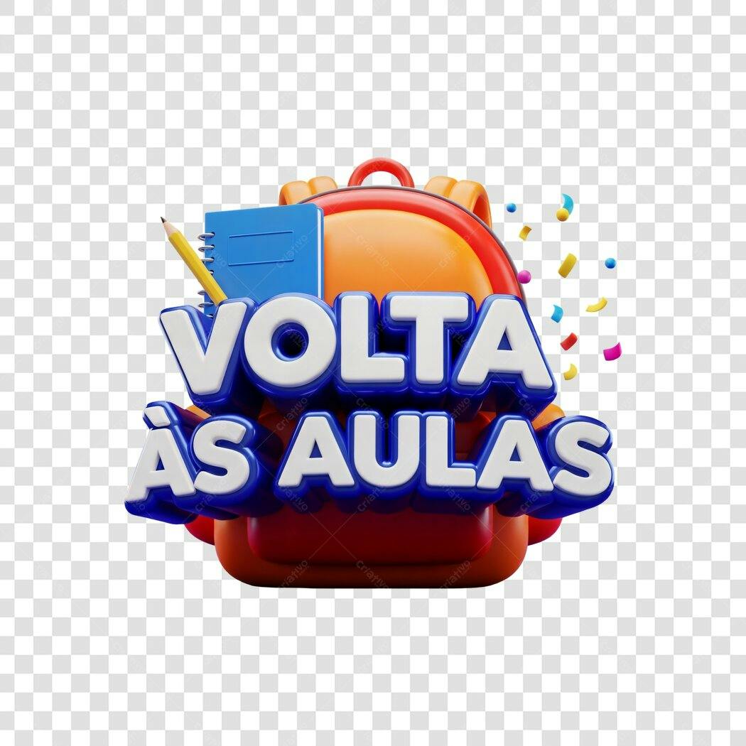 Arte para Post Volta às Aulas Mochila Lápis 3D PNG com fundo transparente
