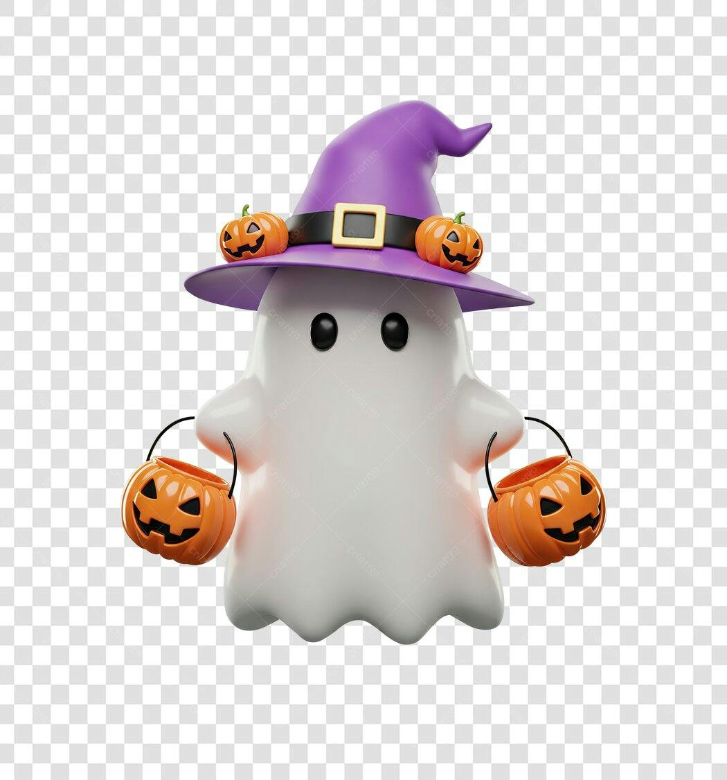 Personagem Fantasma Halloween Roxo Abóboras Doces ou Travessuras PNG com fundo transparente