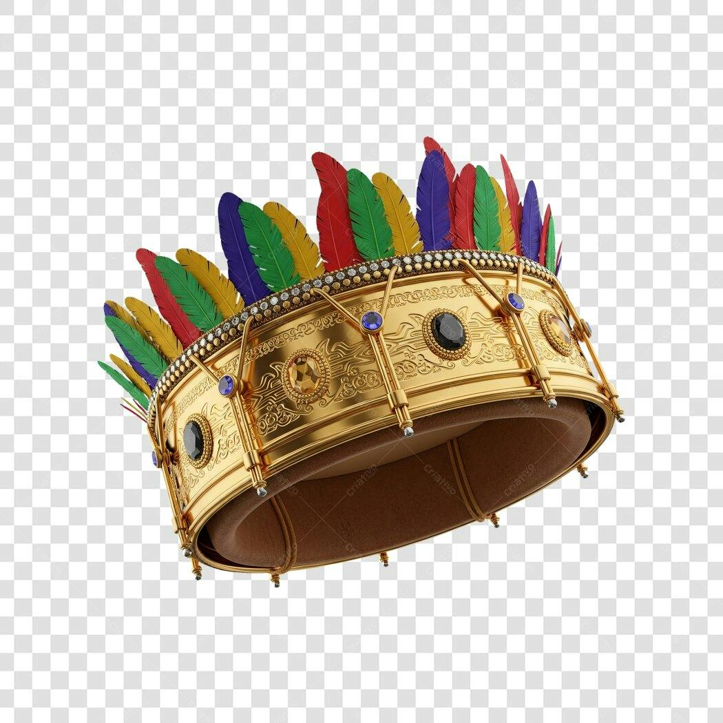 Adereço de Carnaval Coroa Dourada com Plumas Coloridas PNG com fundo transparente