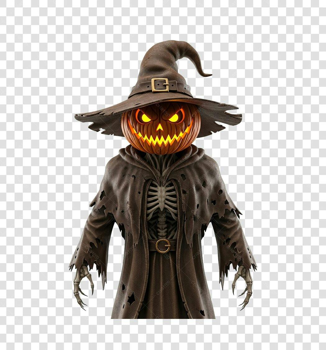 Ilustração Halloween Jack-o-lantern Espantalho com Chapéu Marrom PNG com fundo transparente
