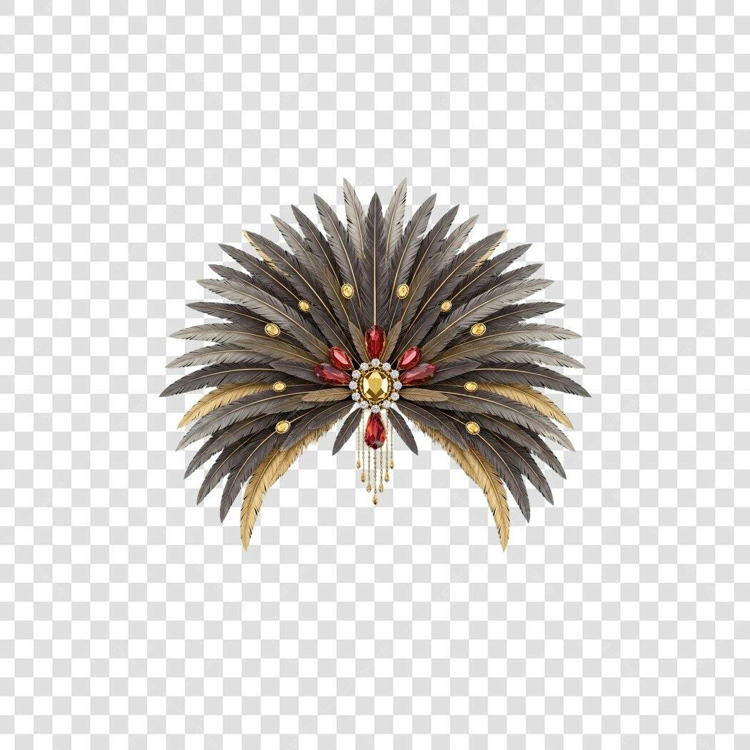 Adorno de cabeça luxuoso penas douradas e joias vermelhas PNG com fundo transparente