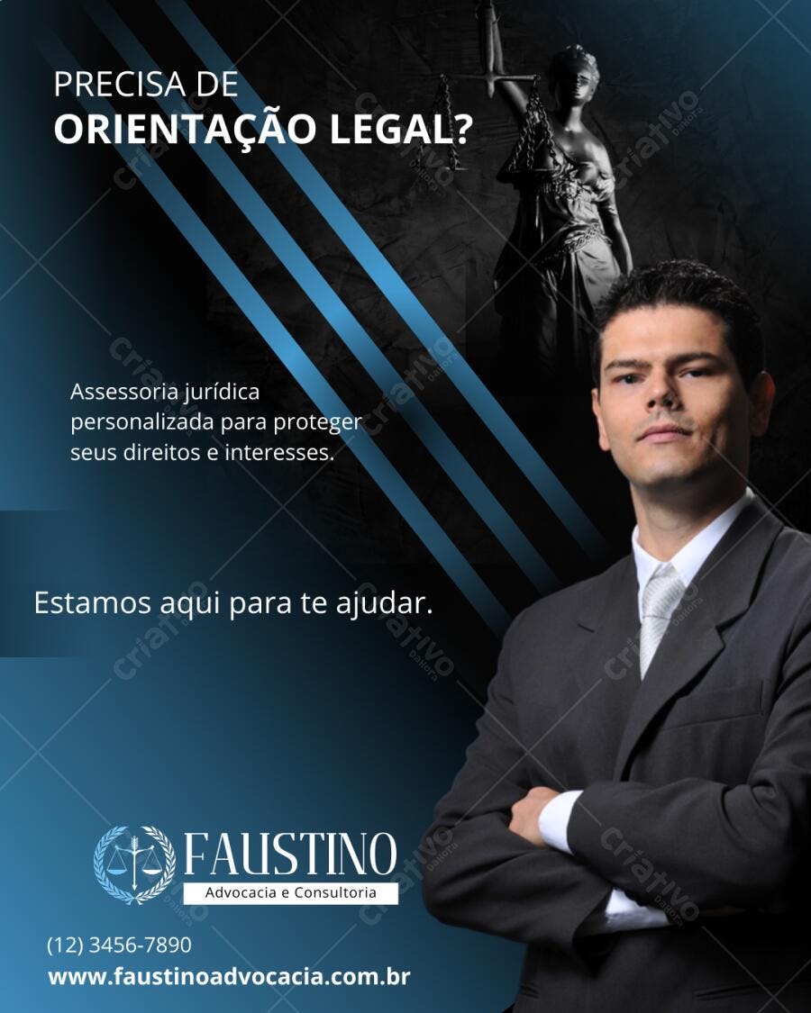 Flyer de Advocacia Profissional com Advogado e Justiça Editável no Canva
