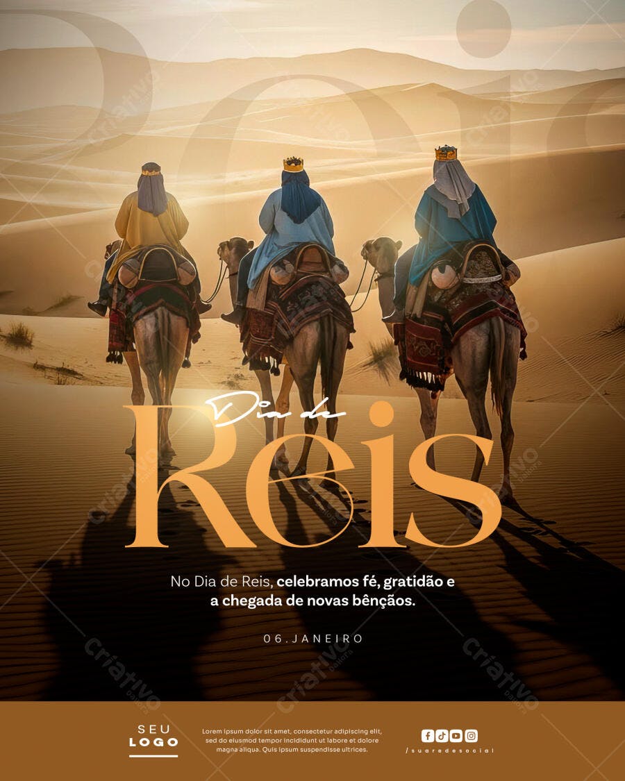 Post Religioso Dia de Reis Deserto Três Reis Magos PSD Editável