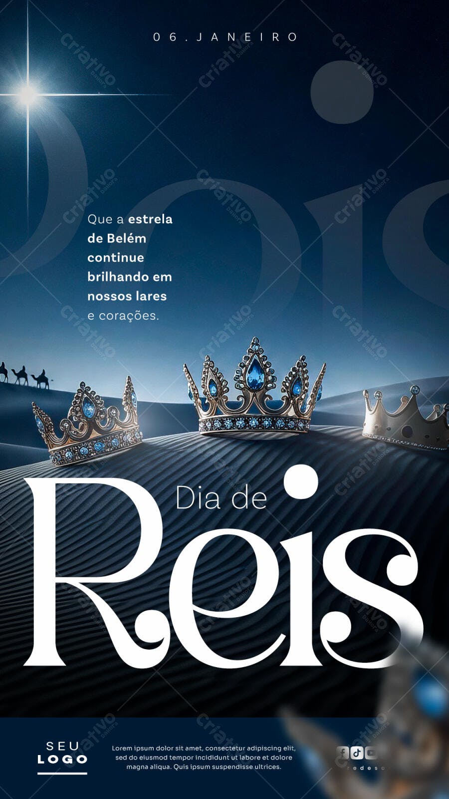 Flyer Dia de Reis 06 de Janeiro Estrela de Belém PSD Editável
