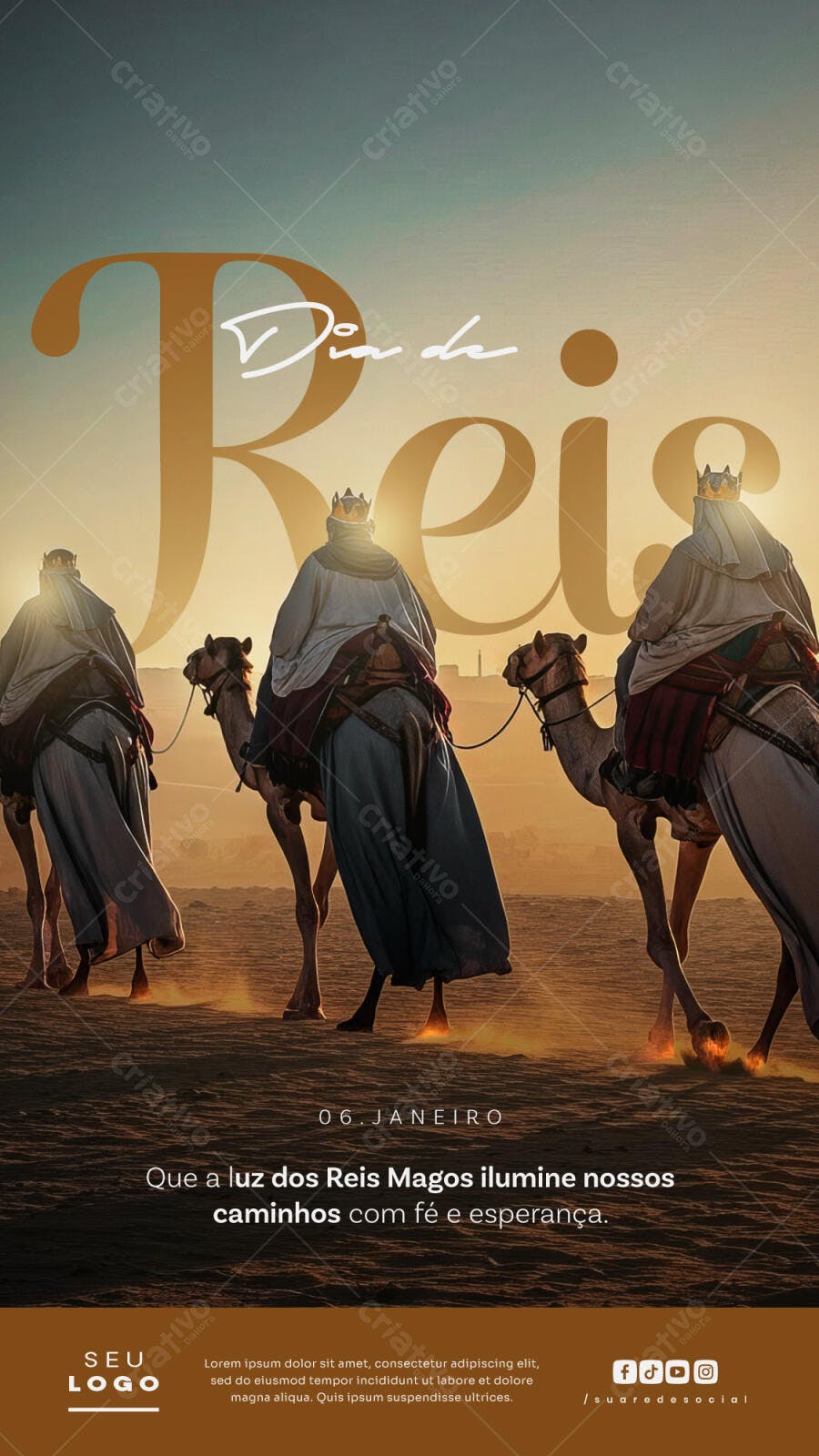Social Media Post Dia de Reis Magos com Camelos PSD Editável
