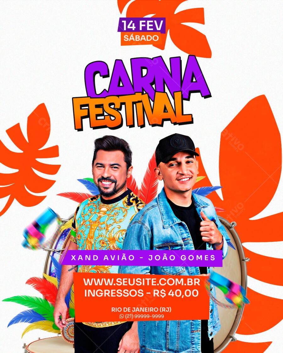 Flyer para Carna Festival com Xand Avião e João Gomes PSD Editável