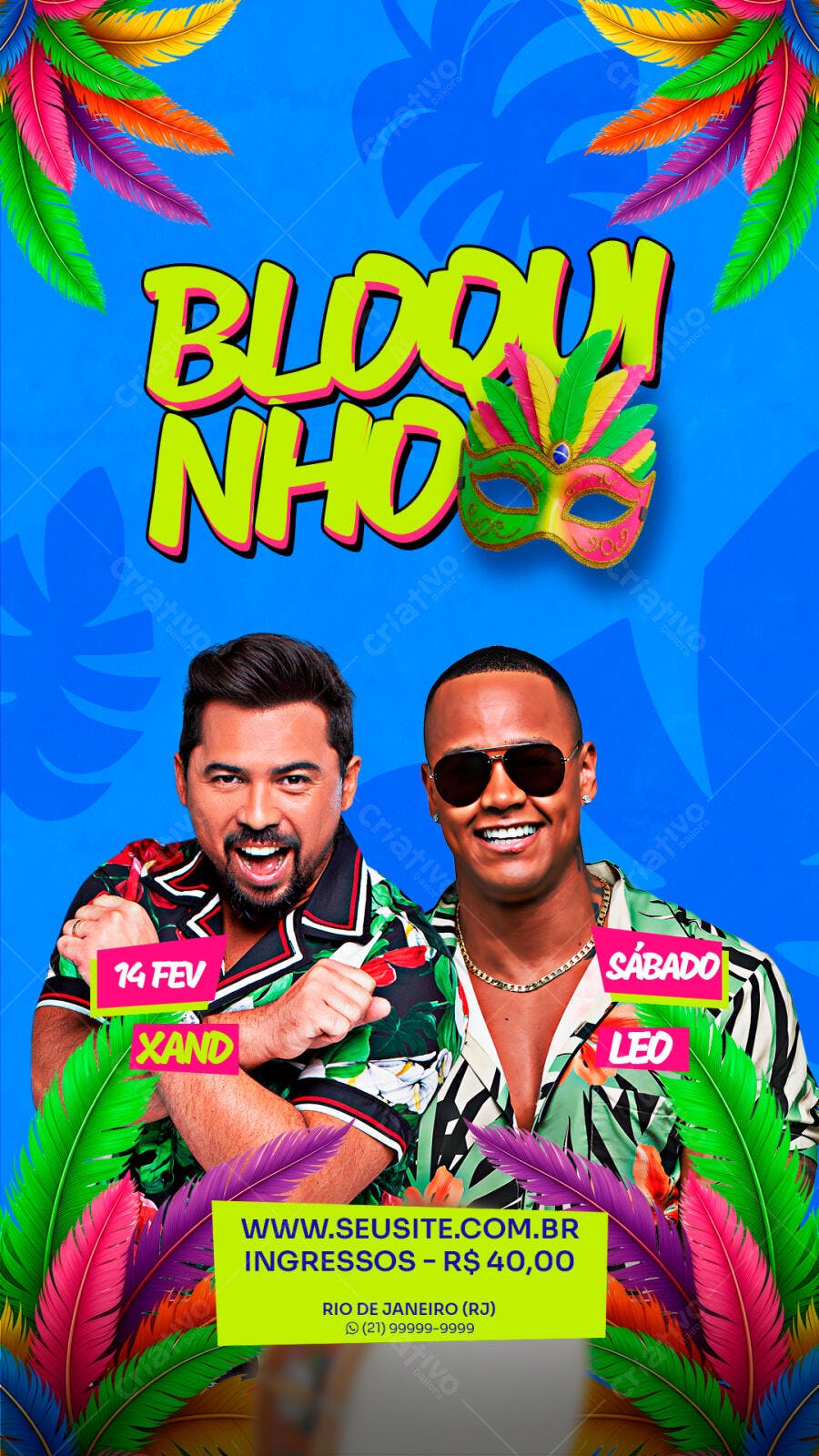 Flyer Bloquinho com Xand e Léo para Carnaval PSD Editável