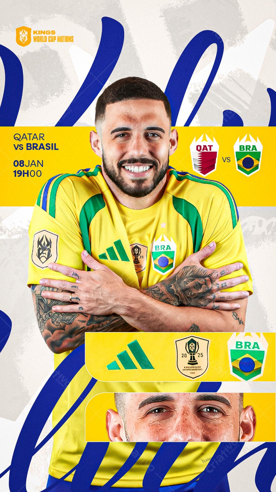 Flyer Jogo de Futebol Kings World Cup Nations Qatar vs Brasil PSD Editável