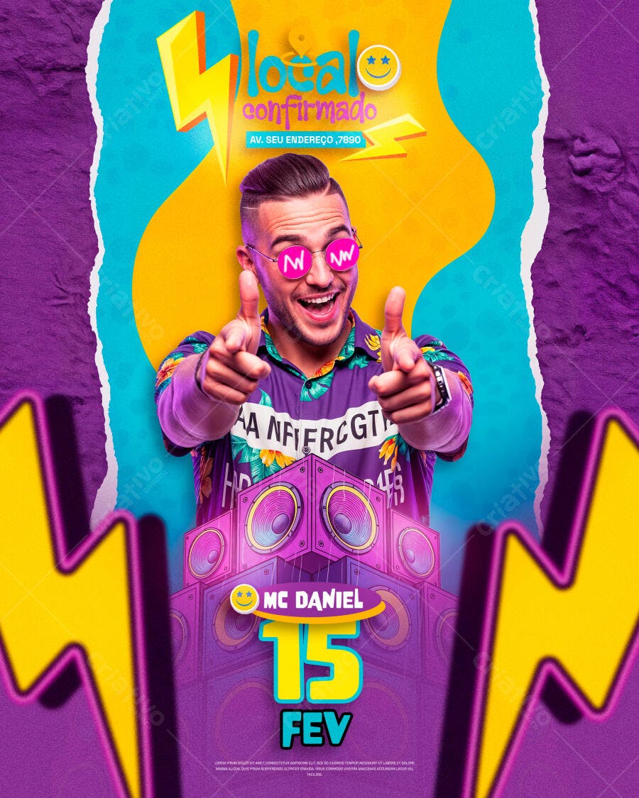 Flyer para Festa MC Daniel Local Confirmado Neon PSD Editável
