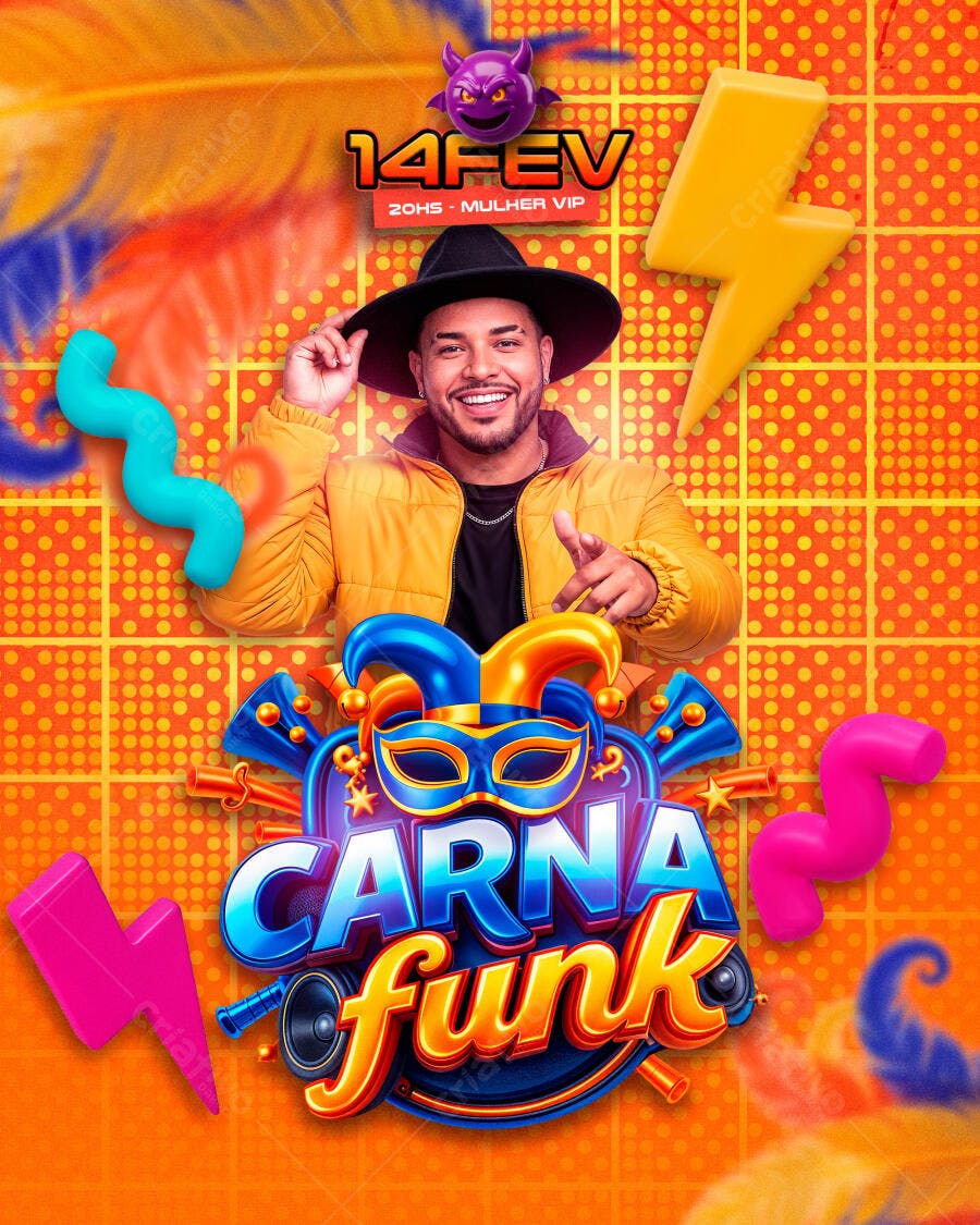 Flyer Carna Funk 14 FEV Mulher VIP PSD Editável
