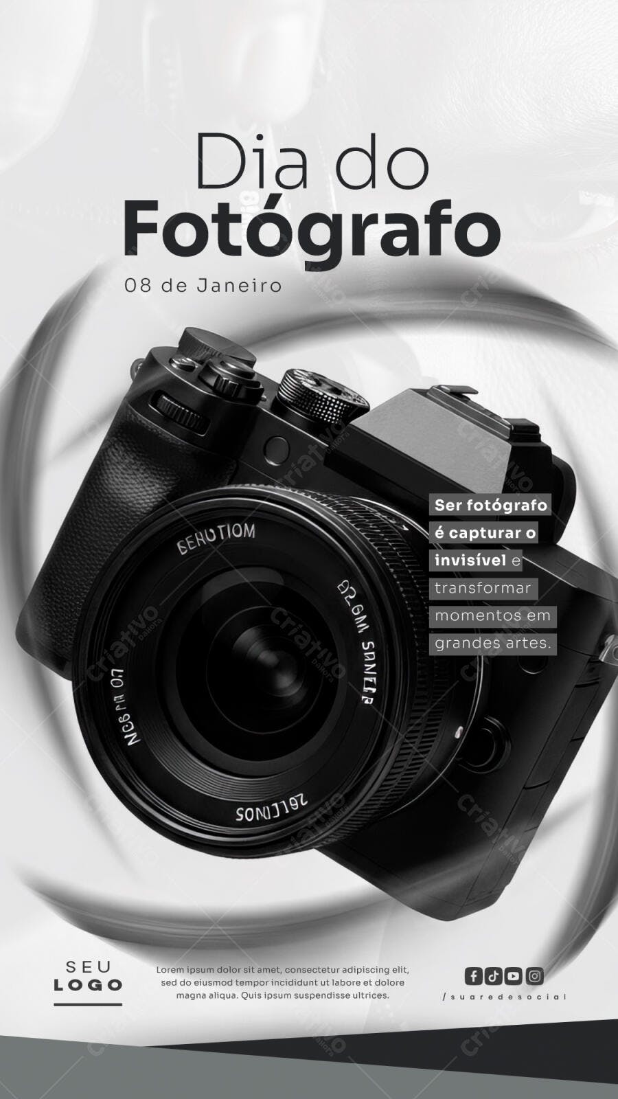 Flyer Post Social Dia do Fotógrafo Câmera Profissional PSD Editável