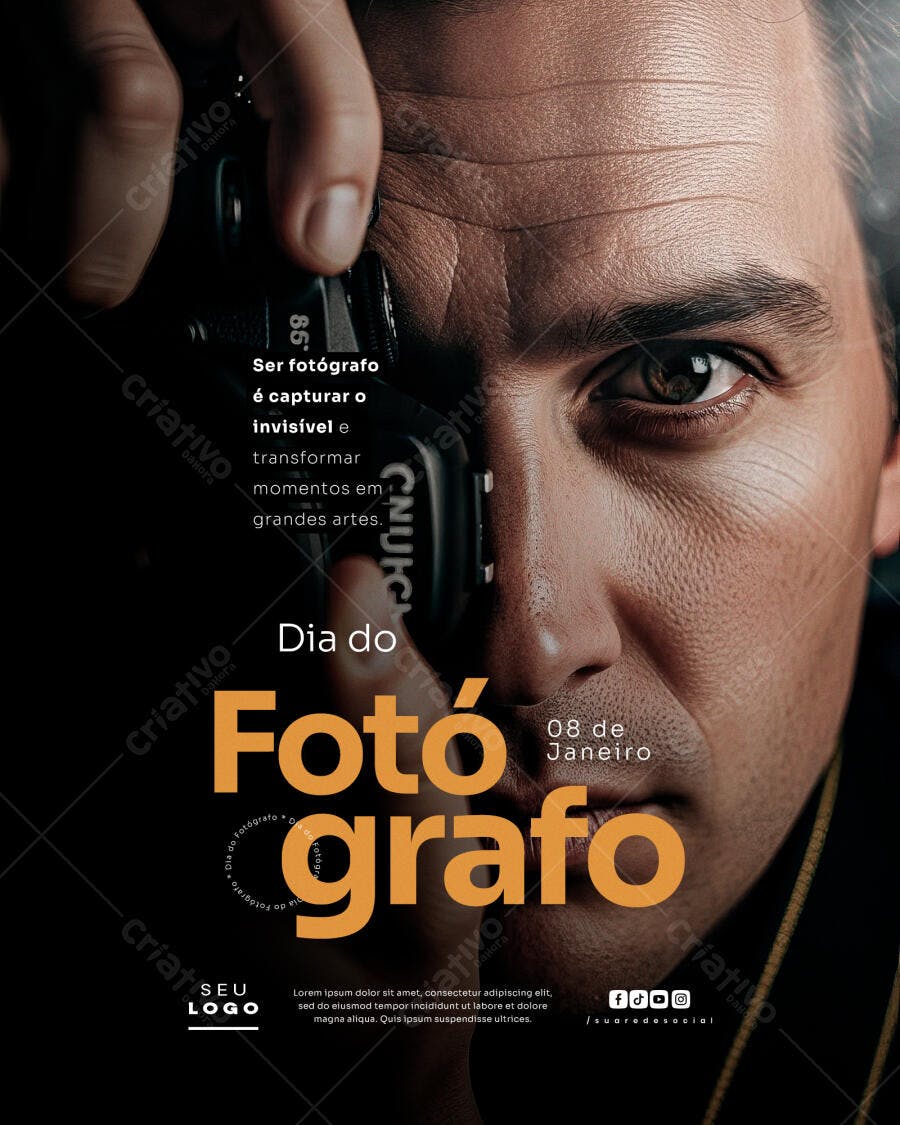 Flyer Dia do Fotógrafo Masculino com Câmera Preta PSD Editável