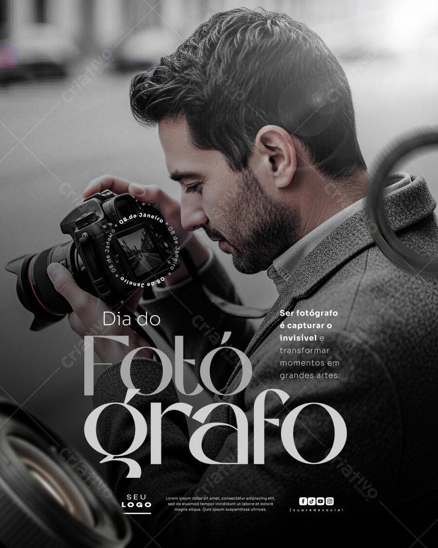 Flyer Dia do Fotógrafo 08 de Janeiro PSD Editável