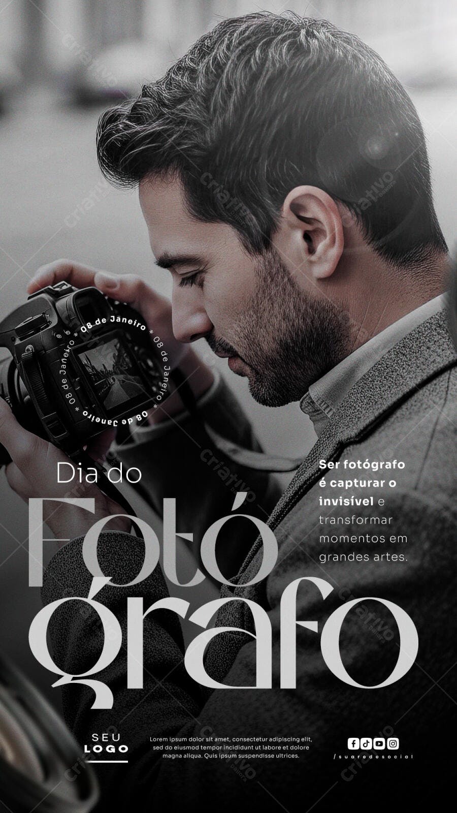 Flyer Dia do Fotógrafo 08 de Janeiro PSD Editável