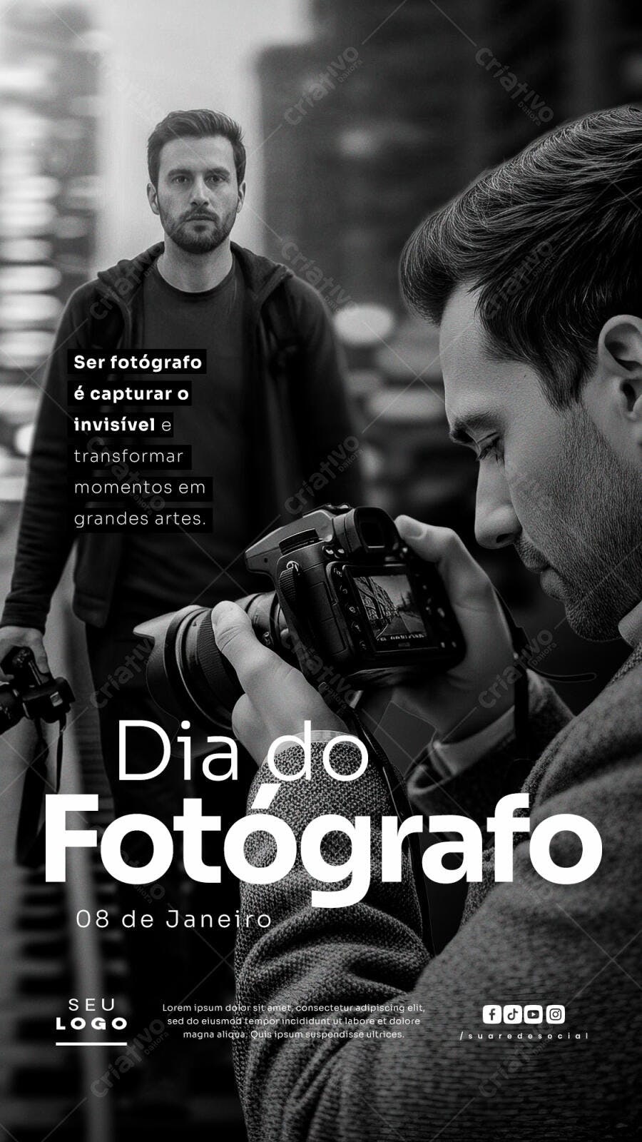 Post para Redes Sociais Dia do Fotógrafo 08 de Janeiro PSD Editável