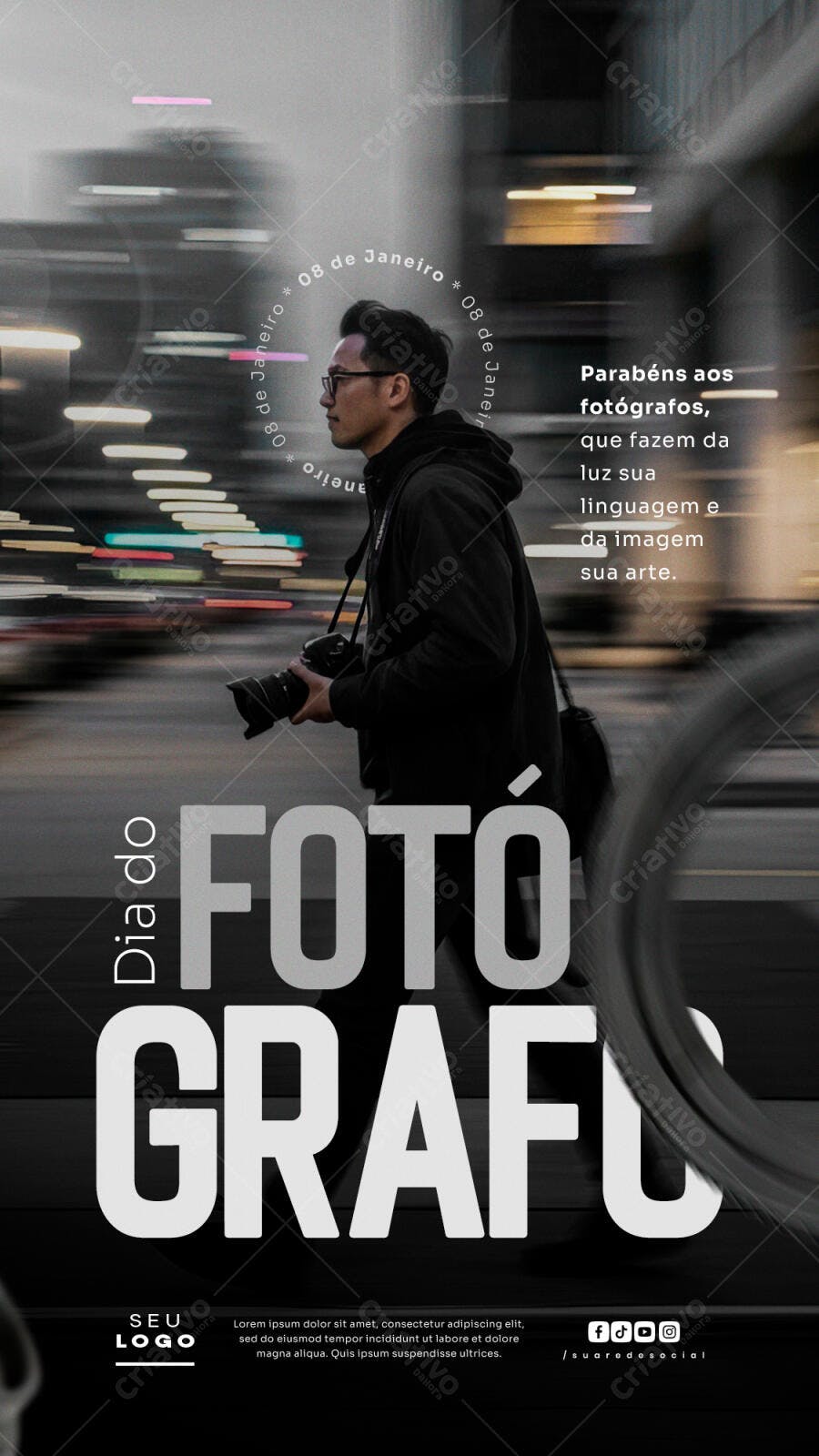 Story Dia do Fotógrafo 08 de Janeiro PSD Editável
