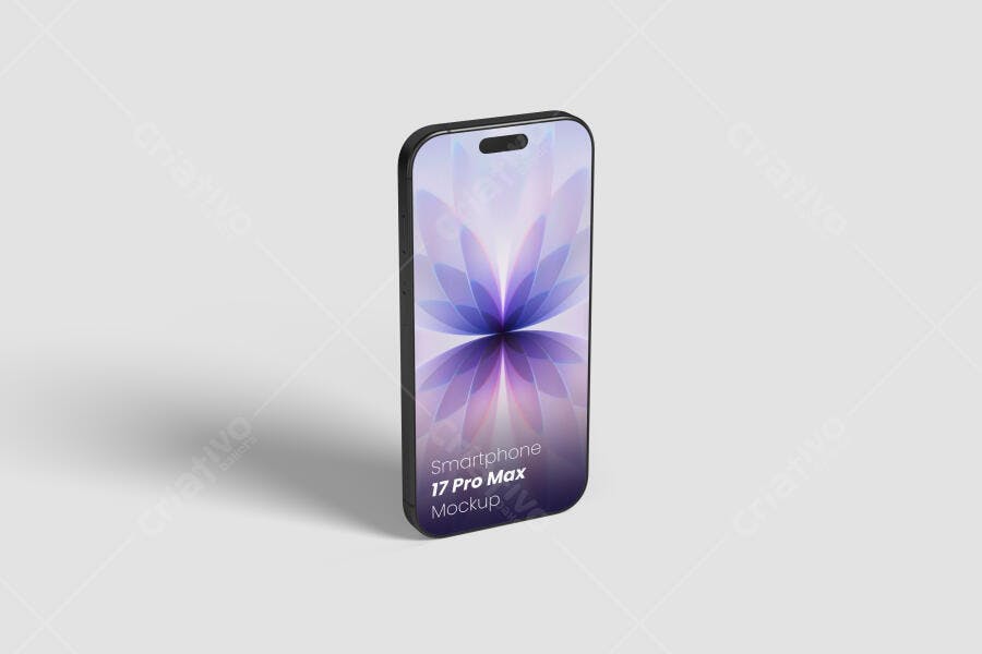Mockup Realista de Smartphone Moderno Preto com Tela Gradiente Roxa