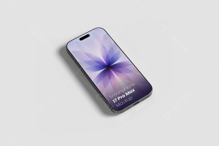 Mockup de Smartphone Cinza Escuro Moderno Tela Roxa Fundo Claro