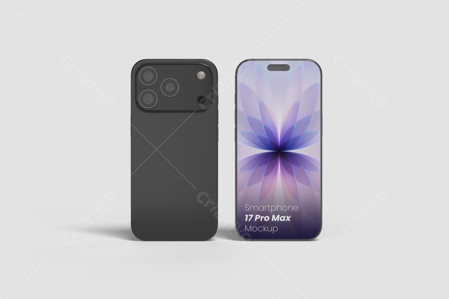Mockup de Smartphone 17 Pro Max Preto Realista Vistas Frontal e Traseira
