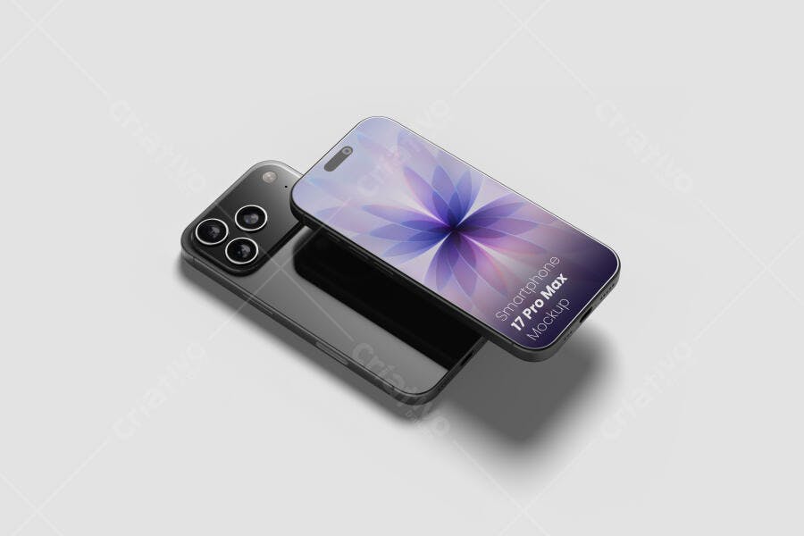 Mockup de Smartphone Moderno Preto com Tela Personalizável e Câmeras Triplas