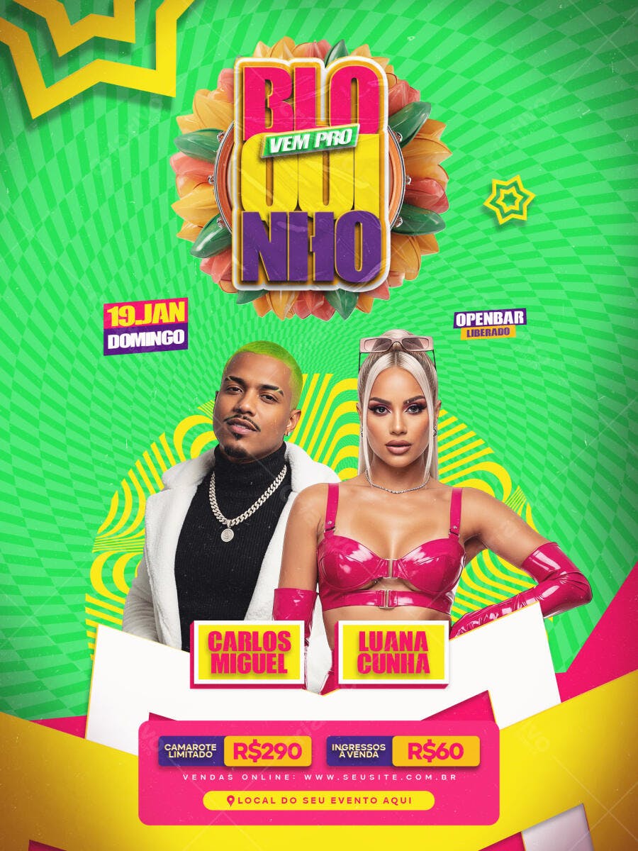 Flyer de Festa Bloco Vem Pro Ninho Openbar PSD Editável