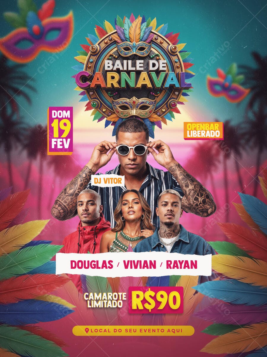 Flyer Baile de Carnaval DJ VITOR PSD Editável
