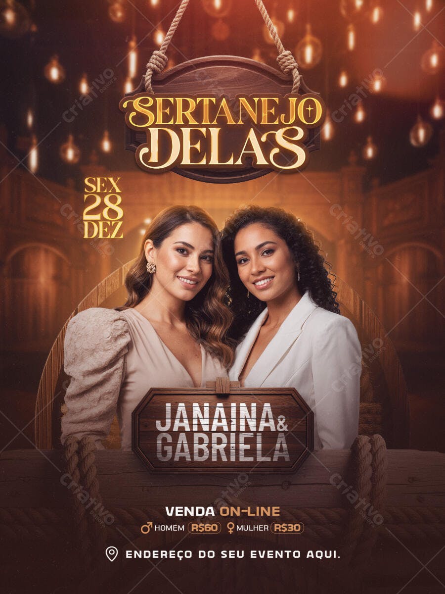 Flyer Sertanejo Delas Janaina Gabriela PSD Editável
