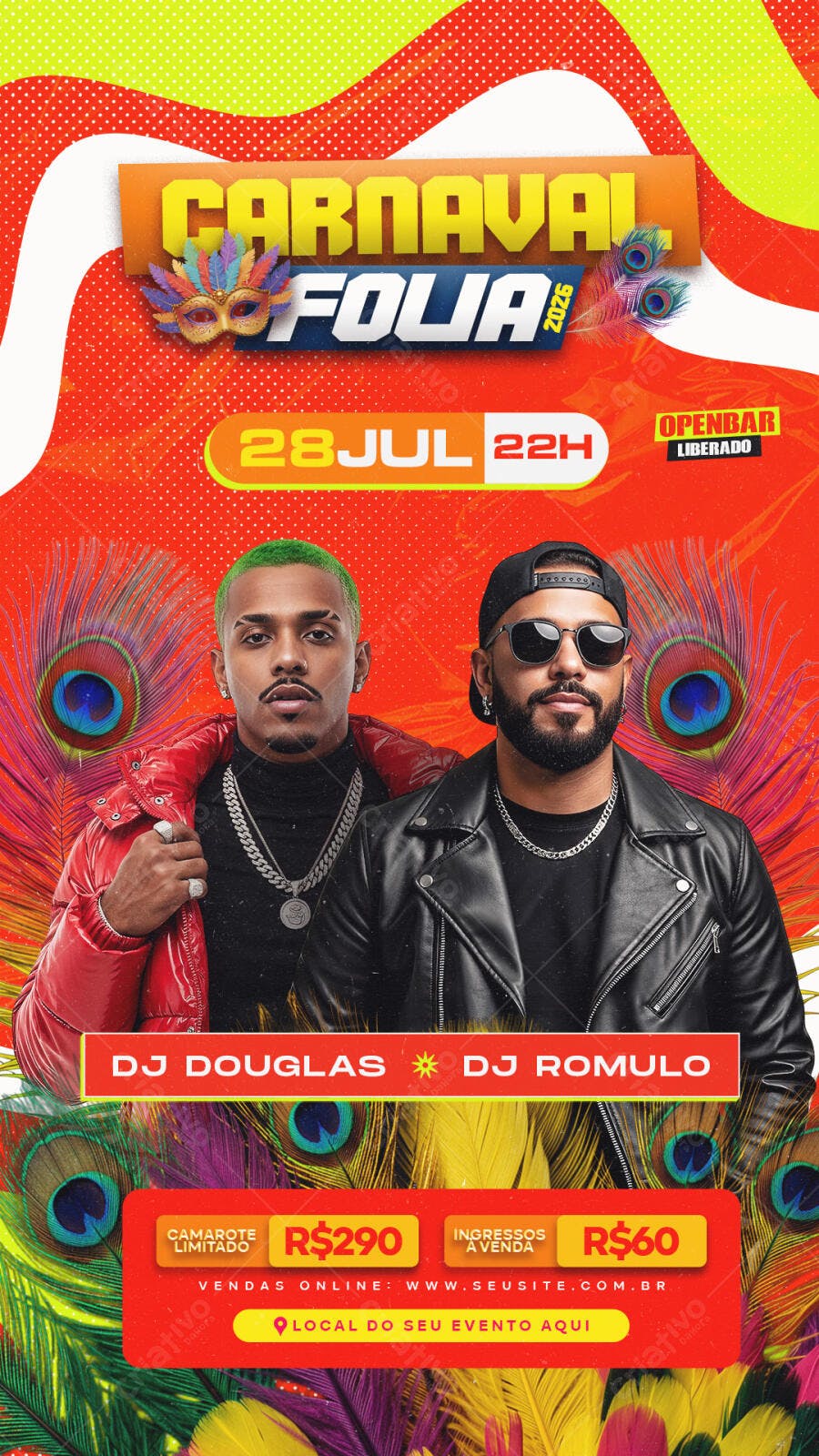 Flyer de Festa Carnaval Folia com DJs PSD Editável