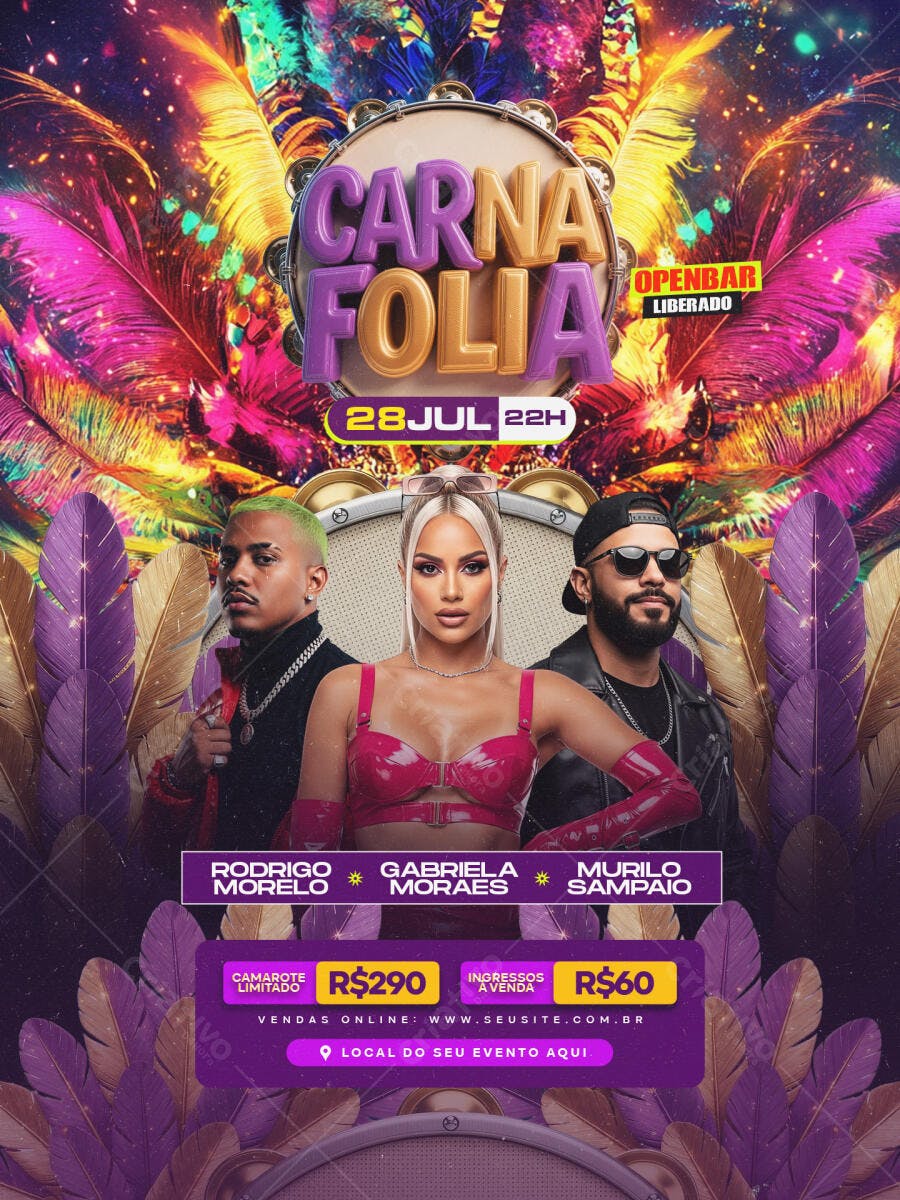 Flyer de Evento Carna Folia Openbar com DJs PSD Editável