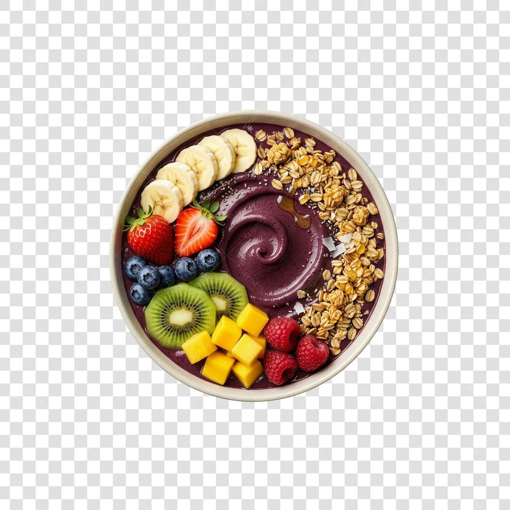 Imagem de Produto Tigela de Açaí Frutas Granola Saudável PNG com fundo transparente