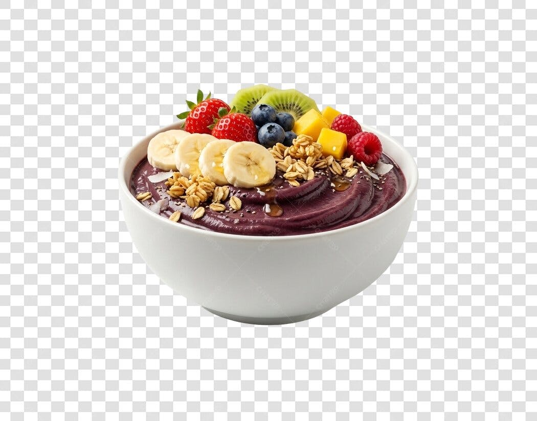 Capa redes sociais Açaí Bowl saudável com frutas frescas e granola PNG com fundo transparente