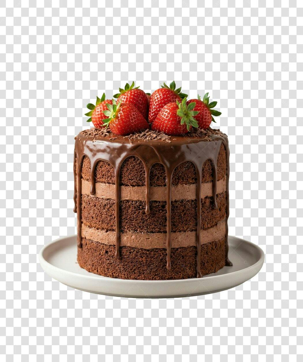 Gráfico de Bolo de Chocolate Morangos Festas Aniversário PNG com fundo transparente