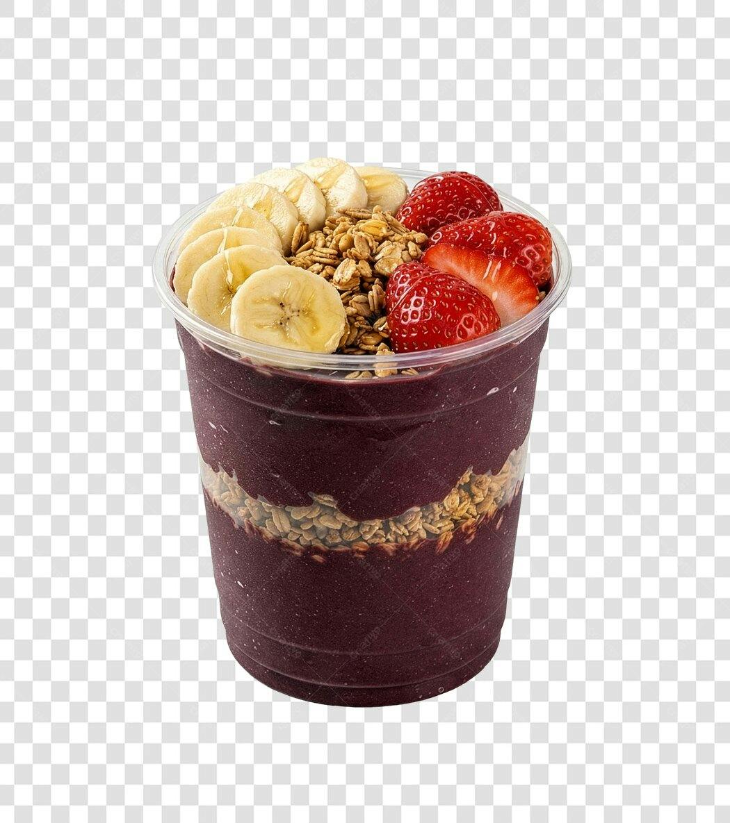 Imagem PNG Tigela de Açaí com Banana Morango Granola para Mídias Sociais PNG com fundo transparente