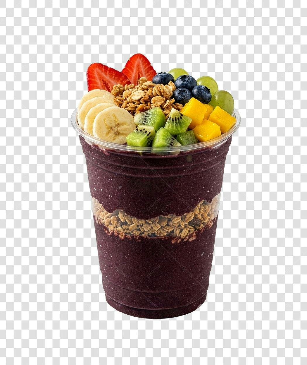 Imagem de Açaí com frutas vermelhas e tropicais granola PNG com fundo transparente