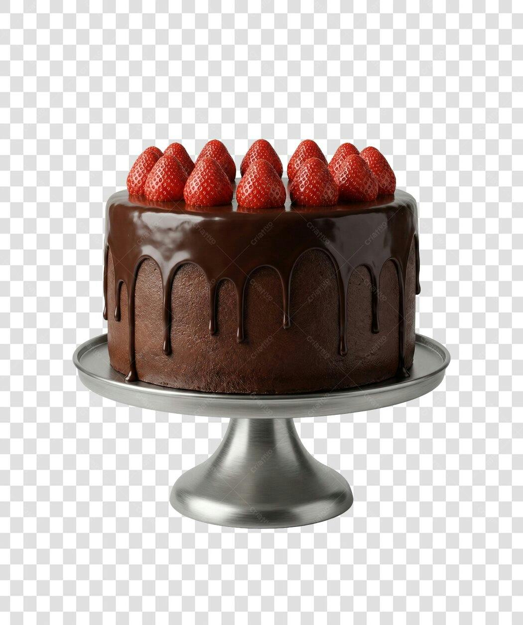 Bolo para Aniversário Chocolate Morangos PNG com fundo transparente