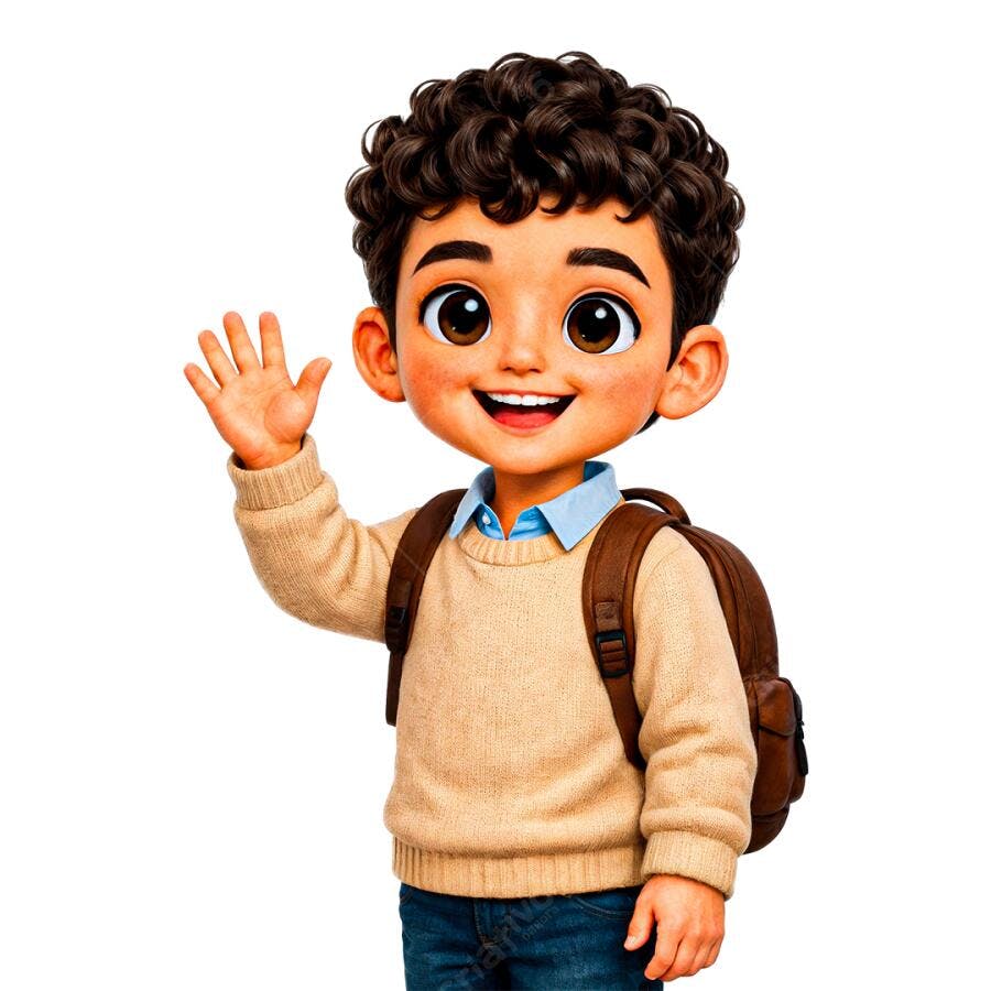 Ilustração Menino Estudante Acenando Feliz Volta às Aulas PNG com fundo transparente