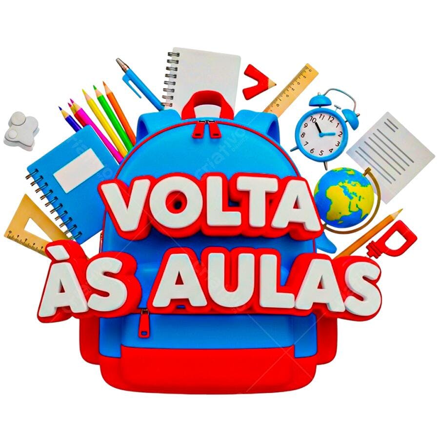 Ilustração 3D Volta às Aulas mochila itens escolares coloridos PNG com fundo transparente