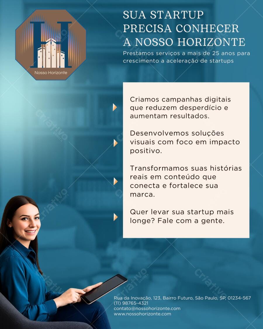 Flyer de negócios moderno para consultoria de startup Editável no Canva