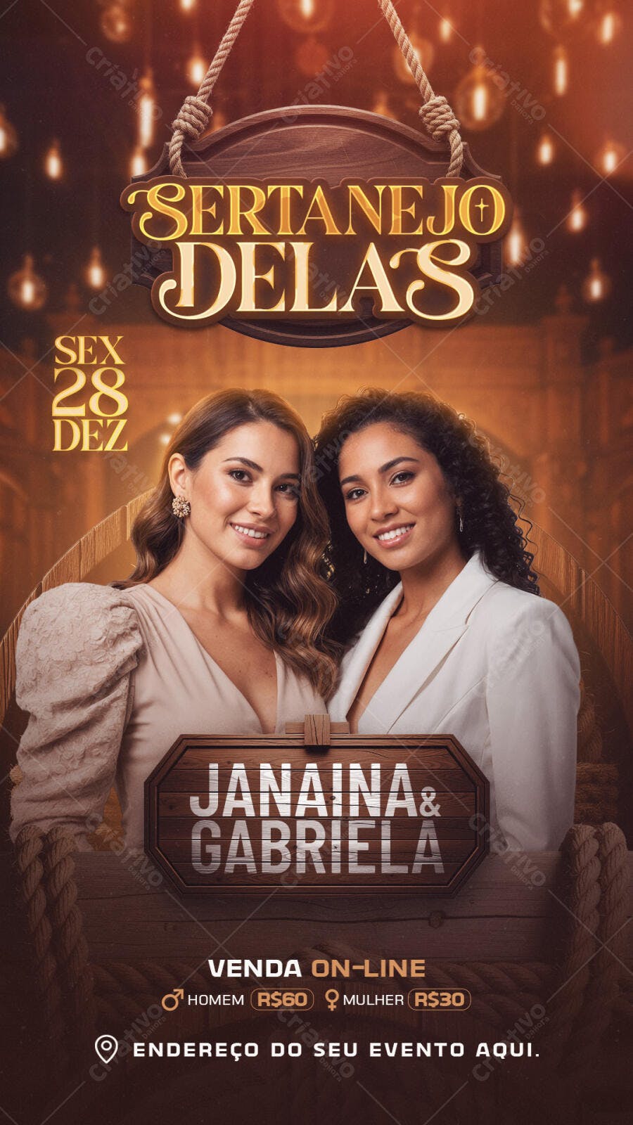 Flyer Sertanejo Delas com Janaína e Gabriela PSD Editável