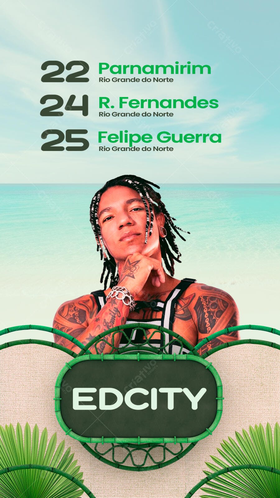 Post para Evento de Verão EDCITY com Artista e Praia PSD Editável